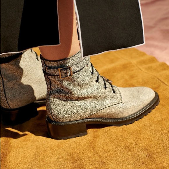 Rachel Comey US 8 UK 5 Dame Lace Up Combat Boots in White Crackle Leather - Picture 1 of 15